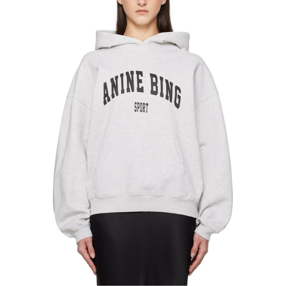 Anine Bing Grey ‘Harvey’ Sport Sweatshirt Hoodie